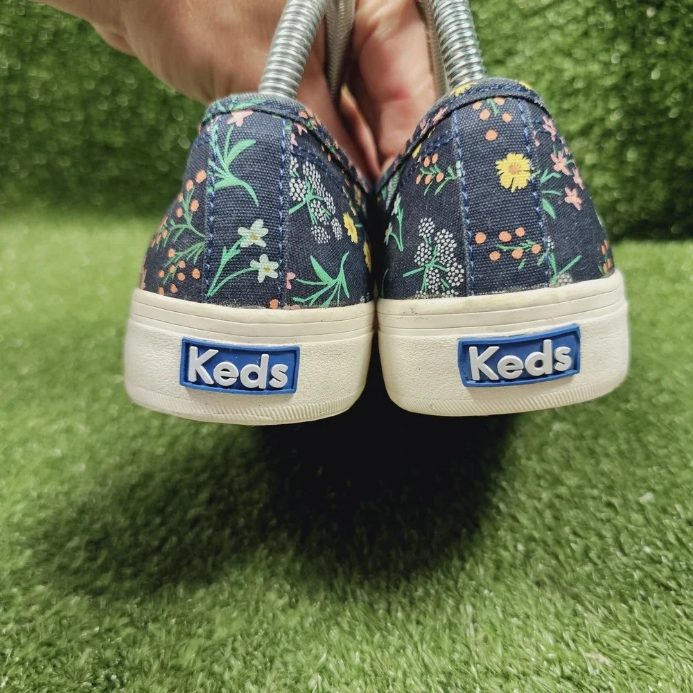 Keds x Rifle Paper Co Navy Floral Canvas Slip On Casual Sneakers Womens Size 8
